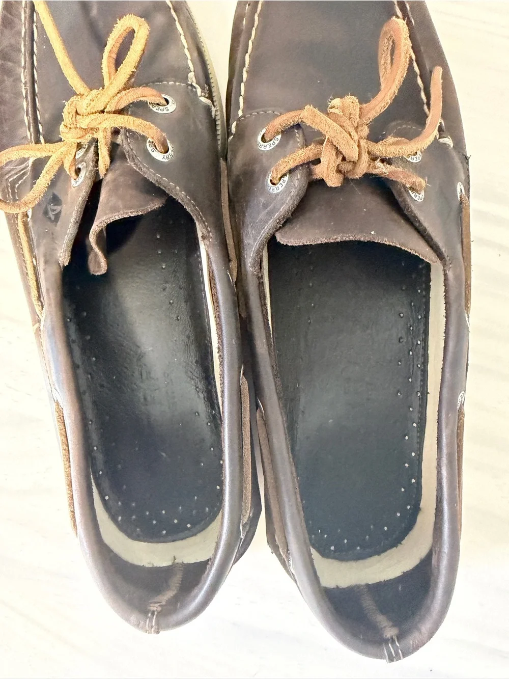 Sperry Dark Brown Leather Boat Shoes with Tan Laces